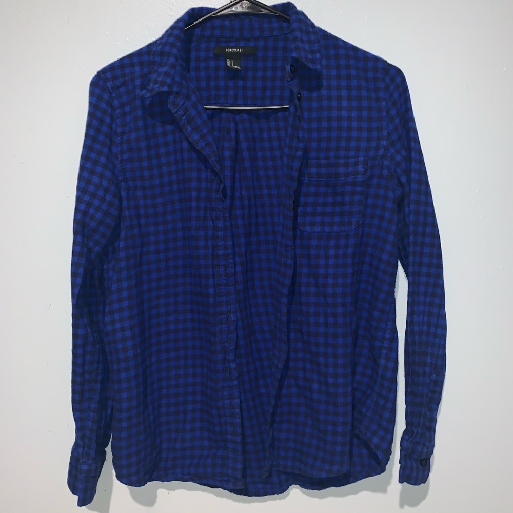Forever 21 Blue and Black Checkered Flannel